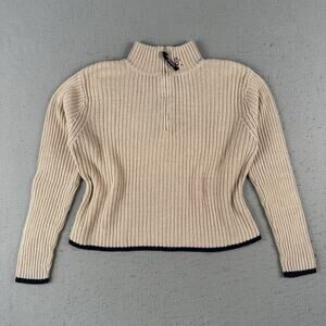 Vtg Y2K Mudd 1/4 Zip Sweater Women’s Large‎ Beige Ribbed Mock Neck Logo